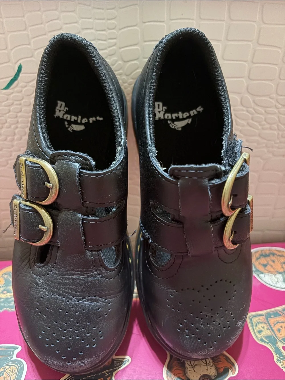 Dr. Martens Kids Black Leather Double-Buckle Mary Jane Shoes